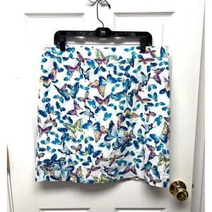Talbots Pencil Skirt, Butterfly Pattern on White Cotton, Lined, Women's Size 14